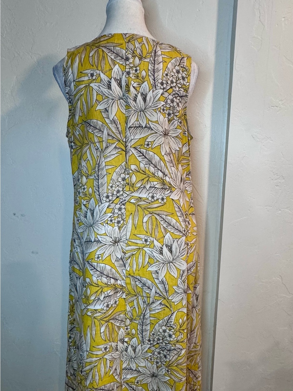 J. Jill 100% Linen Tropical Maxi Dress Yellow Floral Sleeveless Resort Dress - Picture 4 of 8
